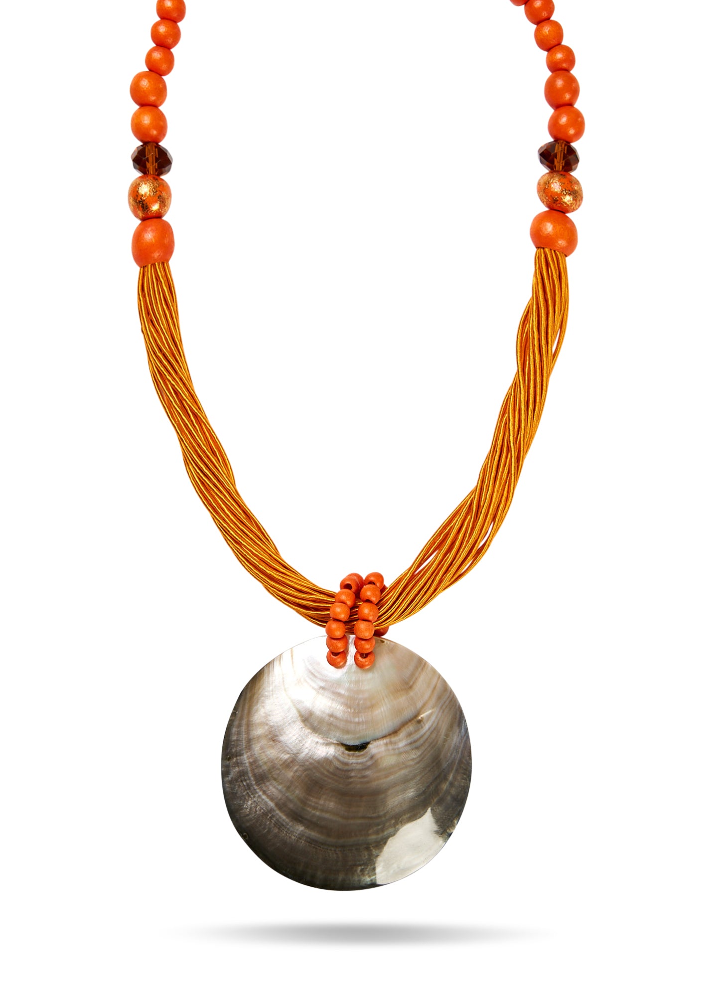 שרשרת עבודת יד צדף גדול צבוע כתום