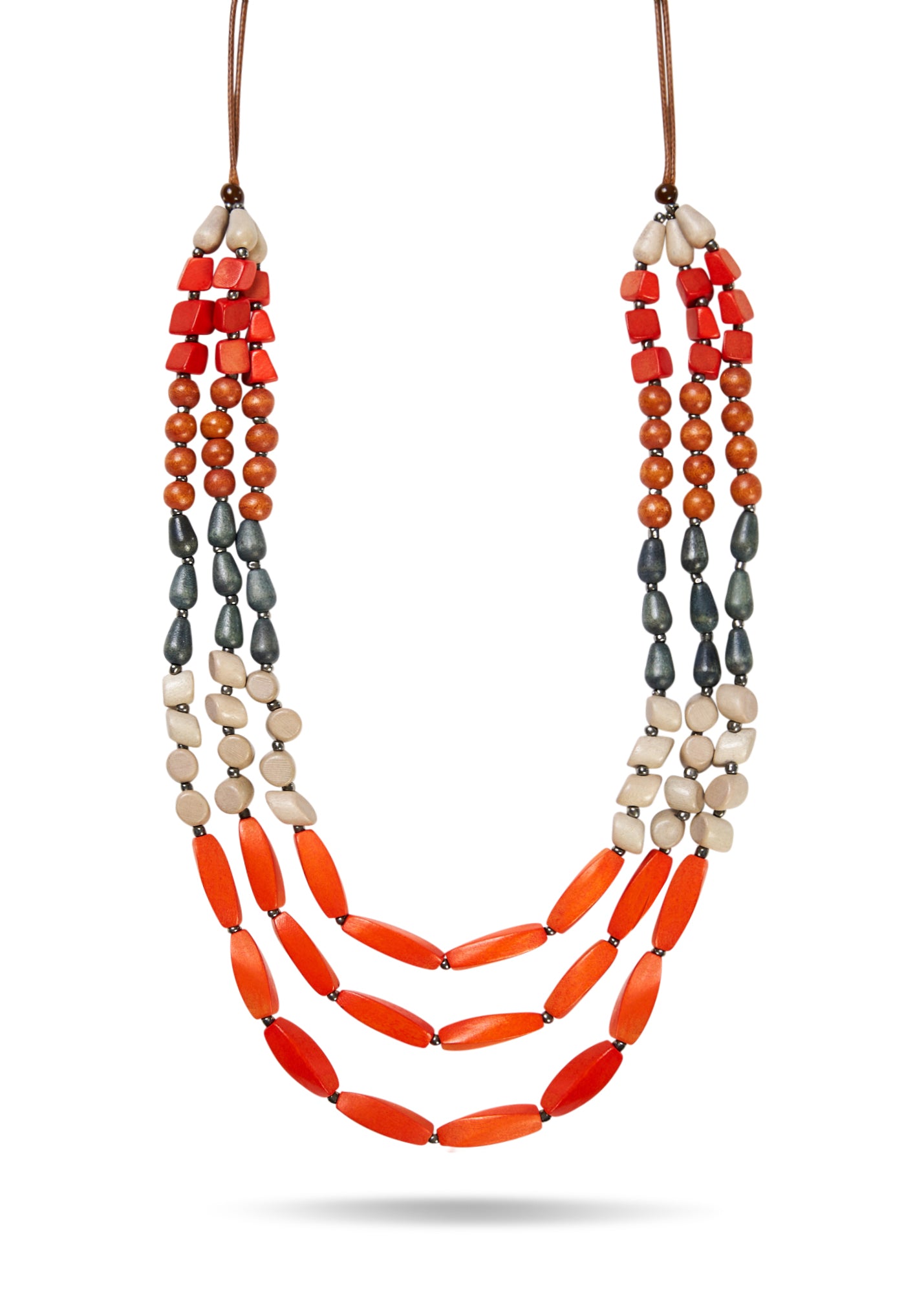 שרשרת חרוזי עץ בצורות שונות צבעוני