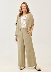 Brown linen wide-leg trousers