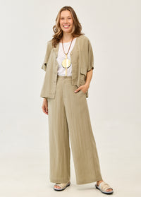 Brown linen wide-leg trousers - 00