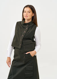 Asymmetrical vest with prominent stitching in gray - 00