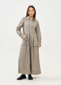 Long-sleeved buttoned dress with two hanging pockets, gray - 00