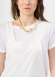 Leather necklace with circles combined from two types, orange