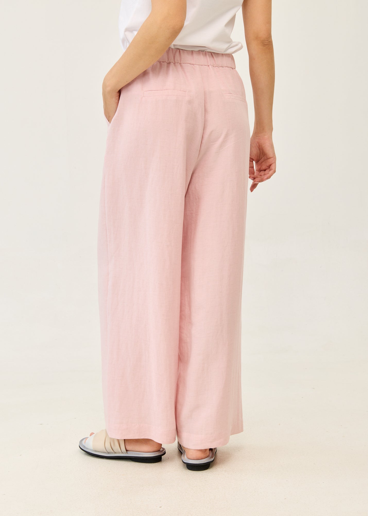 Pink linen wide-leg trousers