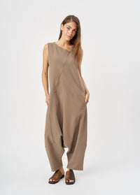 Brown diagonal zipper sleeveless jumpsuit - 01