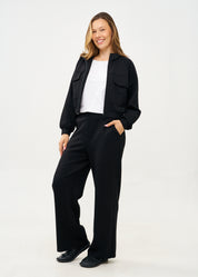 מכנסיים רחבים מבד רך שחור