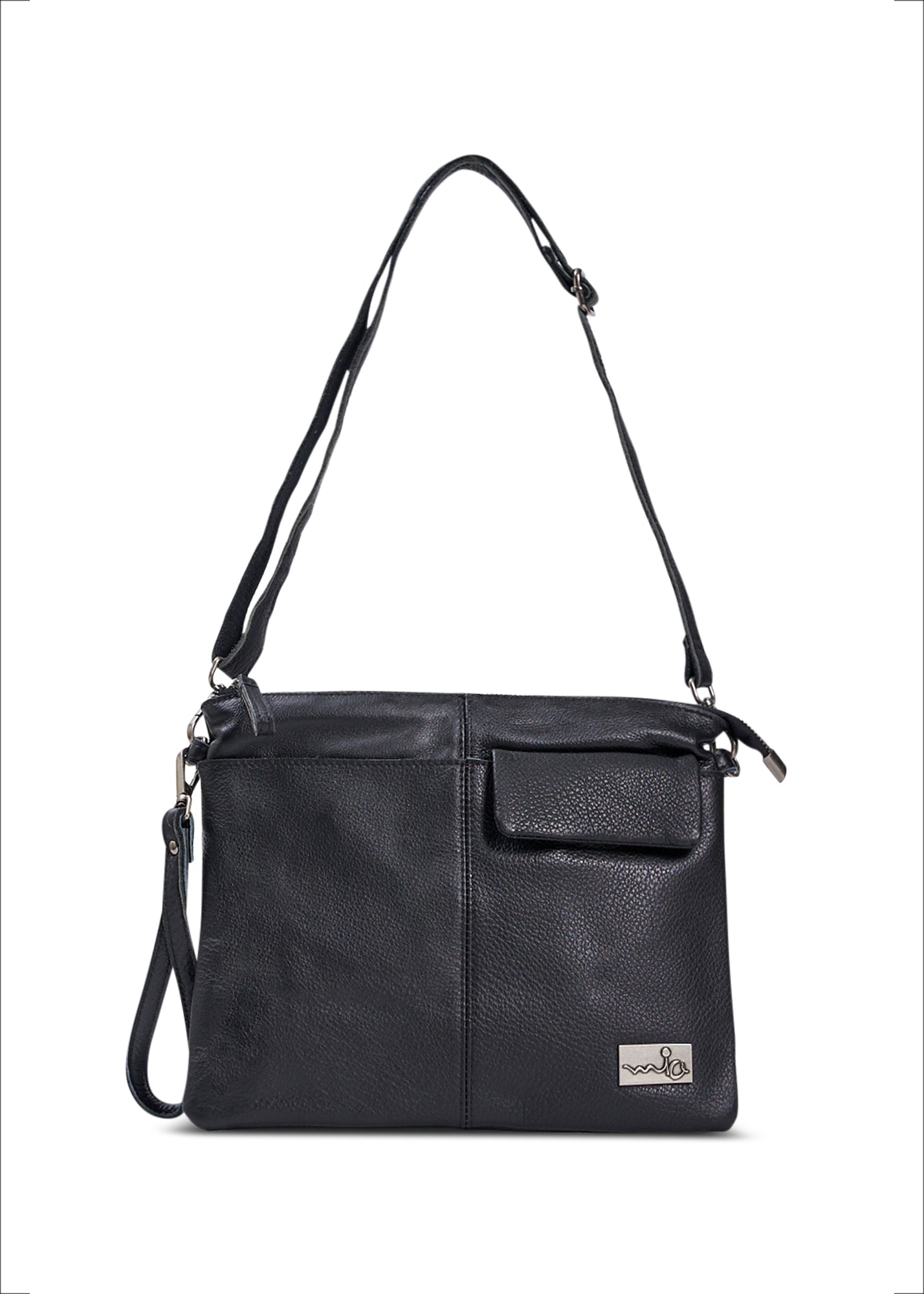 Leather evening bag with pocket and black flap