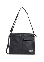 Leather evening bag with pocket and black flap