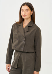 בלייזר קצר כפתרה כפולה אפור כהה