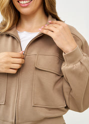 ג'קט שני כיסים קידמיים ורוכסן חום