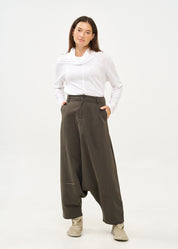 מכנס חצאית חתך עם כיס שילוב צבע אפור כהה