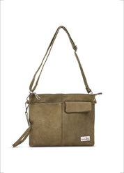 Leather evening bag with pocket and green flap