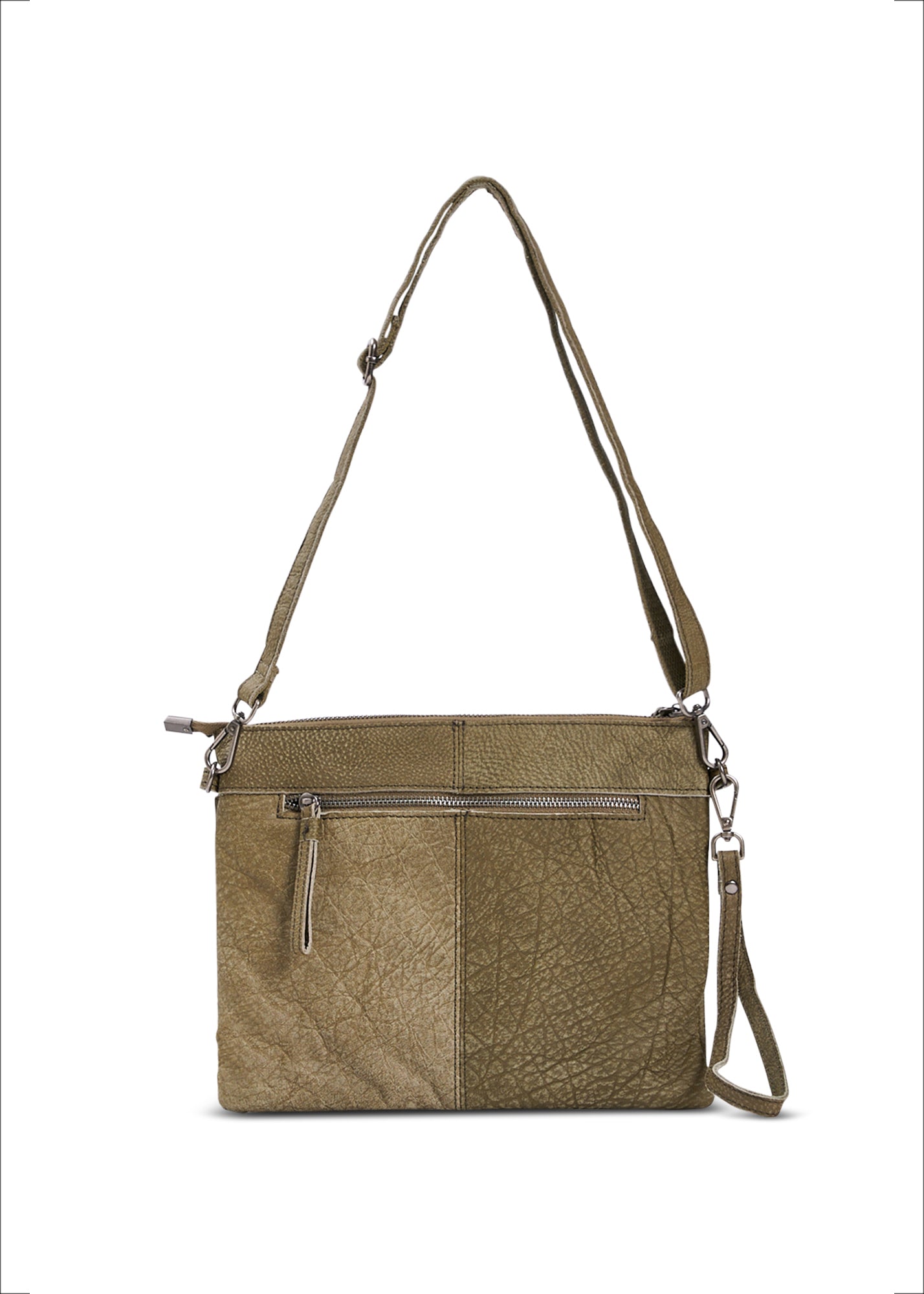 Leather evening bag with pocket and green flap