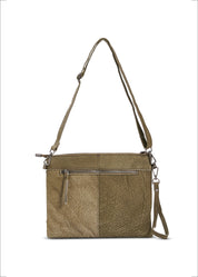 Leather evening bag with pocket and green flap