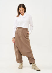 מכנס חצאית חתך עם כיס שילוב צבע חום