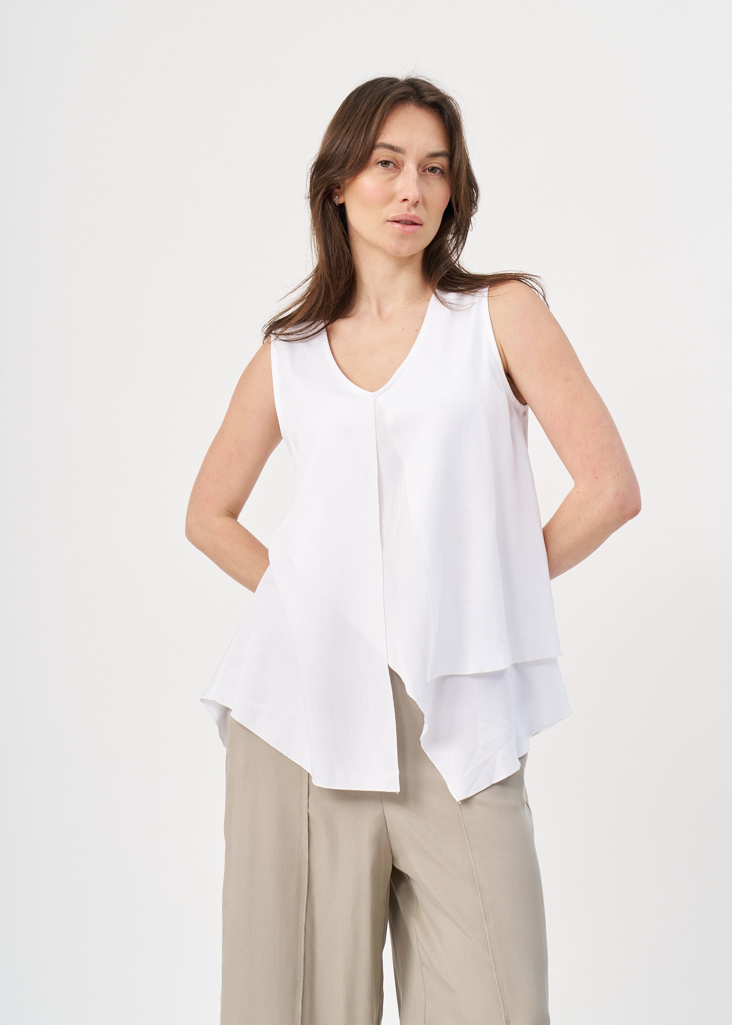 White V-neck layered tank top