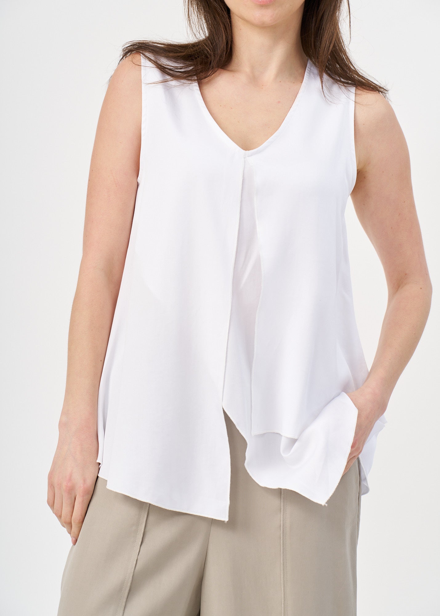 White V-neck layered tank top