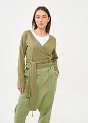 עליונית שרוול ארוך נקשרת במותן ירוק