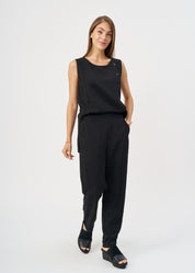 Black pleated hem twill fabric pants