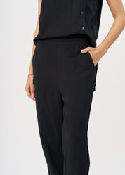 Black pleated hem twill fabric pants