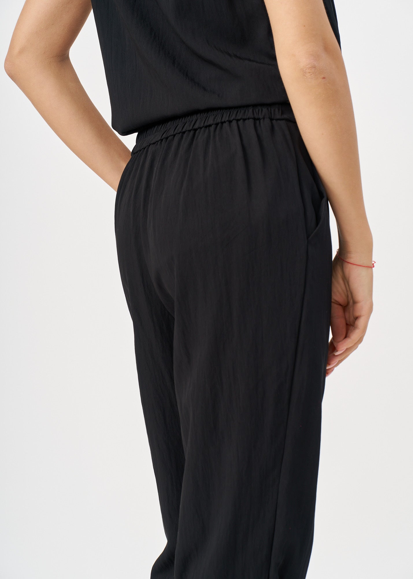 Black pleated hem twill fabric pants
