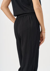 Black pleated hem twill fabric pants