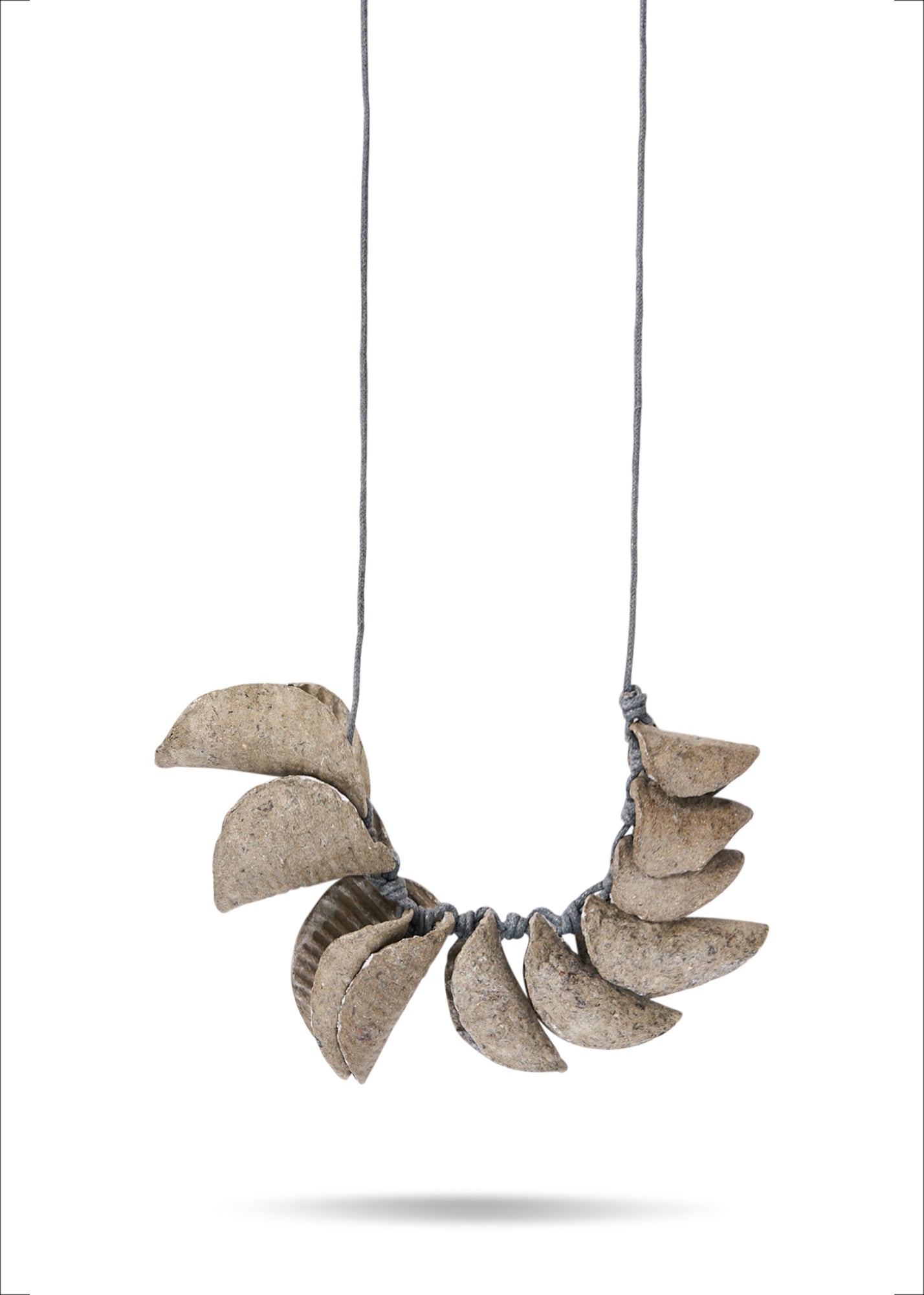 Necklace of folded circles with gray stripes