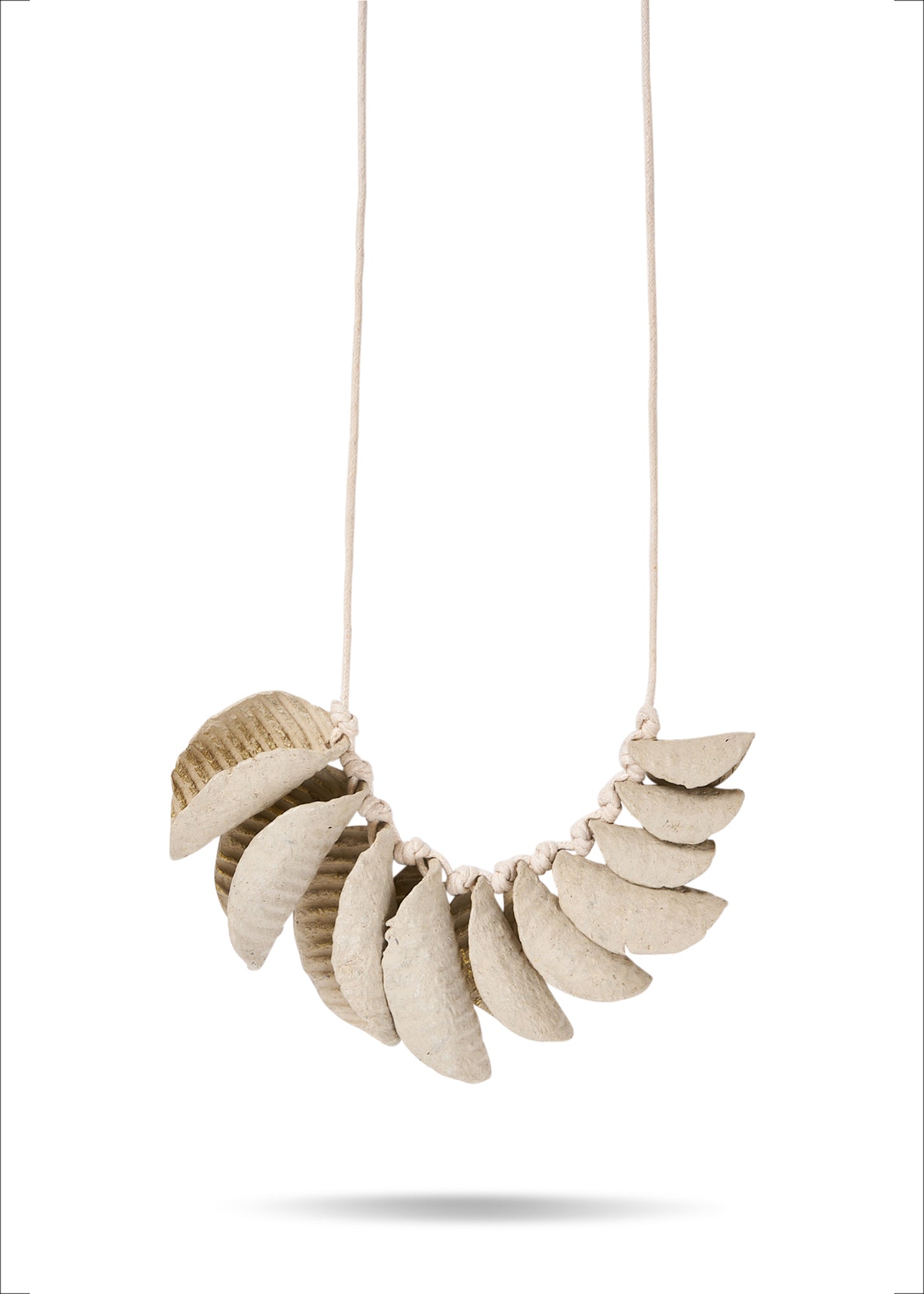 Necklace of folded circles with beige stripes