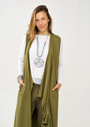 עליונית ארוכה ללא שרוול עם כיווץ ירוק