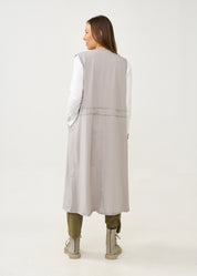 עליונית ארוכה ללא שרוול עם כיווץ אפור בהיר