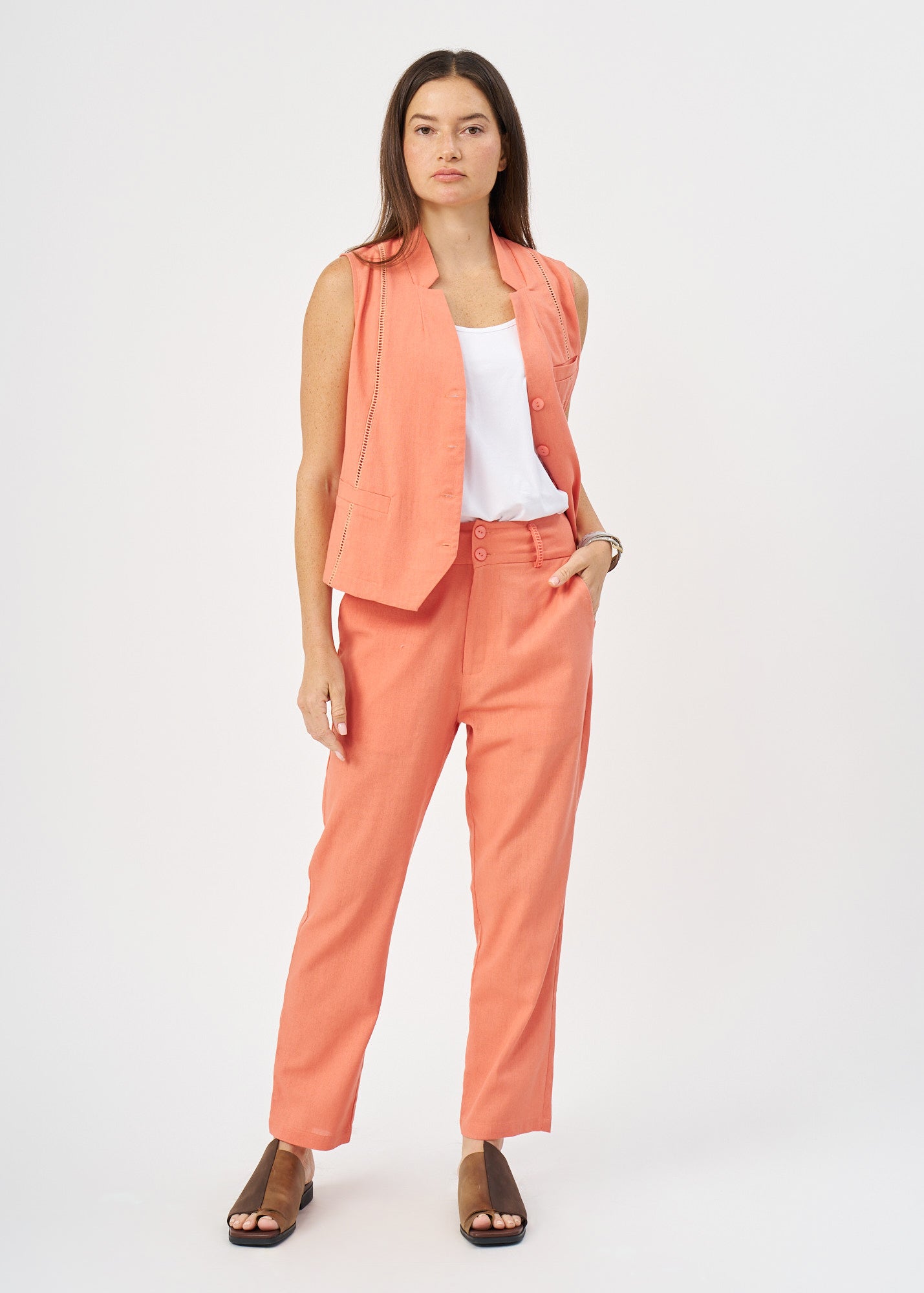 מכנסיים ארוכים שילוב סרט סולמות כתום