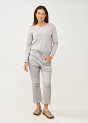 מכנסיים ארוכים כיווץ בברך אפור בהיר