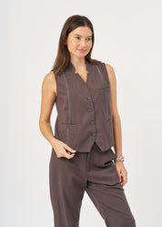 וסט שילוב סרט סולמות וכפתורים אפור כהה