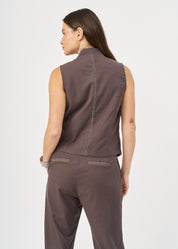 וסט שילוב סרט סולמות וכפתורים אפור כהה