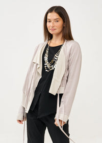 Light gray long-sleeve top in two fabrics - 00