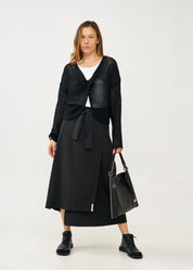 חצאית מעטפה אסימטרית עם חגורה שחור