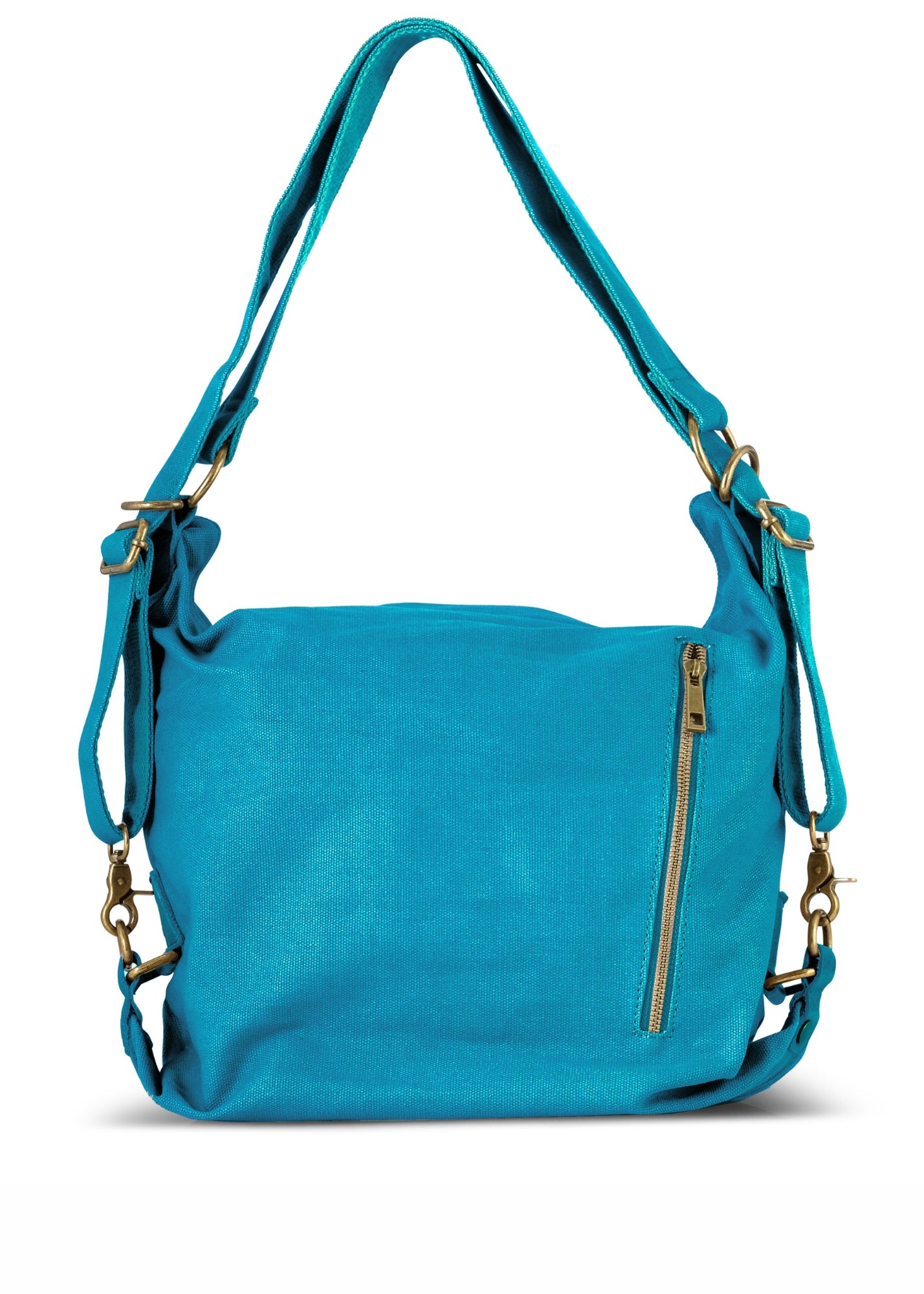 Blue canvas and leather backpack