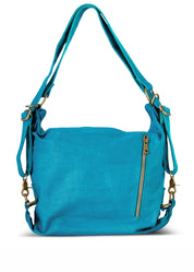 Blue canvas and leather backpack