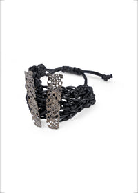 Black handmade braided cord bracelet - 99