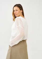 סריג בסריגה דקה ליפוף קדימה לבן