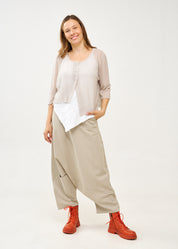 עליונית סריג דקה עם כפתורים שרוול 3/4 סטון