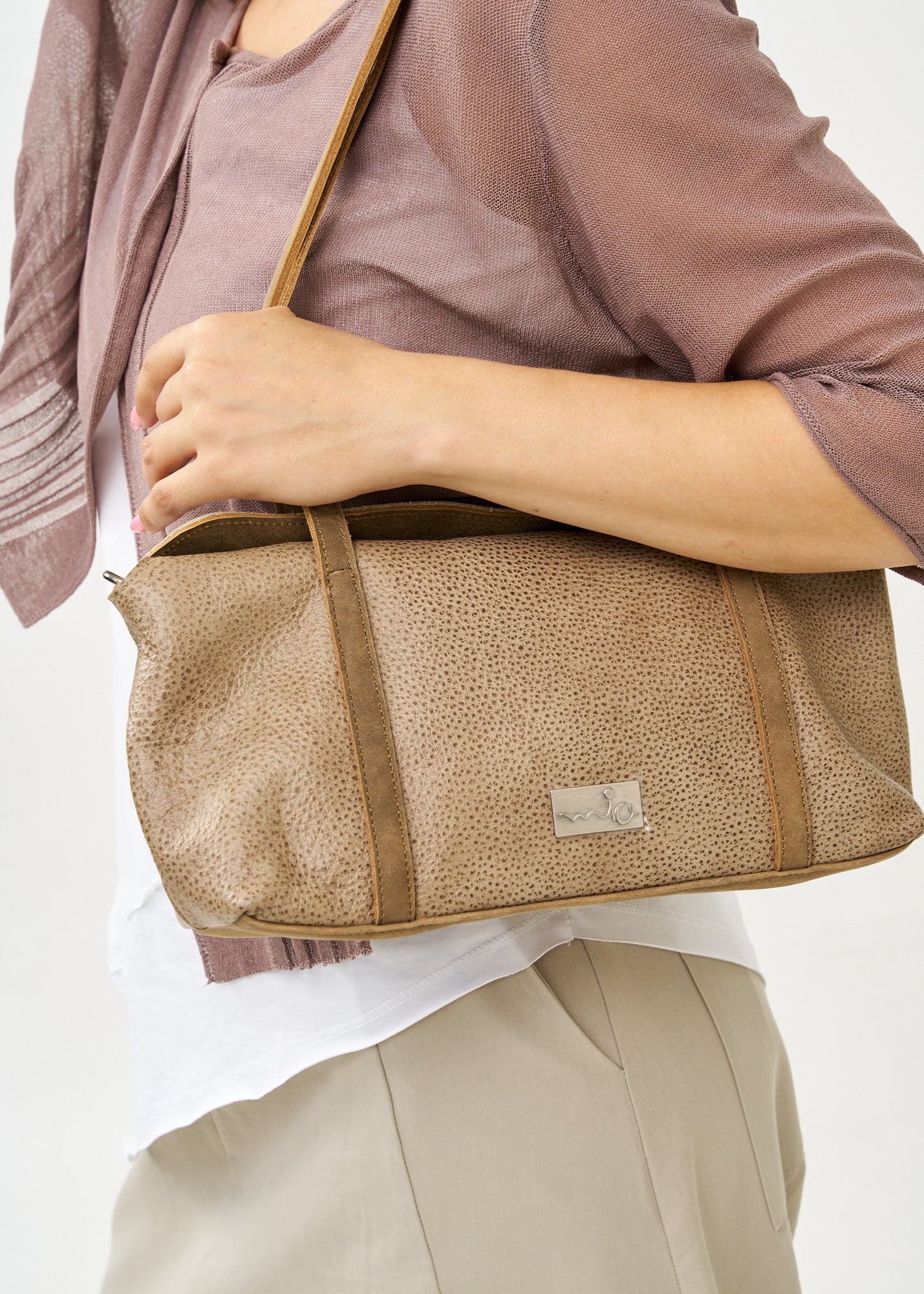 תיק ערב עור מלבני שילוב צבע חום