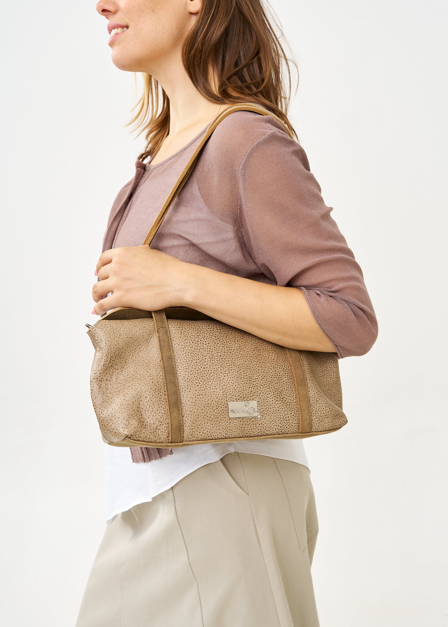 תיק ערב עור מלבני שילוב צבע חום