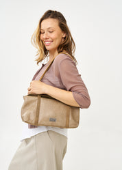 תיק ערב עור מלבני שילוב צבע חום