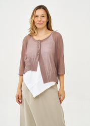 עליונית סריג דקה עם כפתורים שרוול 3/4 חום