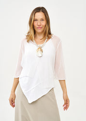 עליונית סריג דקה עם כפתורים שרוול 3/4 לבן