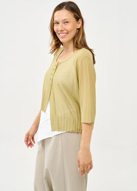 Thin knit top with buttons, 3/4 sleeves, green - 01
