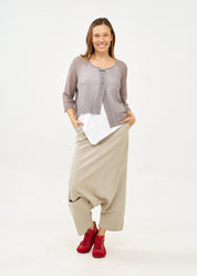 עליונית סריג דקה עם כפתורים שרוול 3/4 אפור