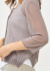 עליונית סריג דקה עם כפתורים שרוול 3/4 אפור