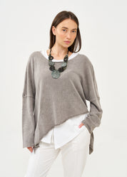 סריג ווש עטלף אוברסייז אפור בהיר ווש